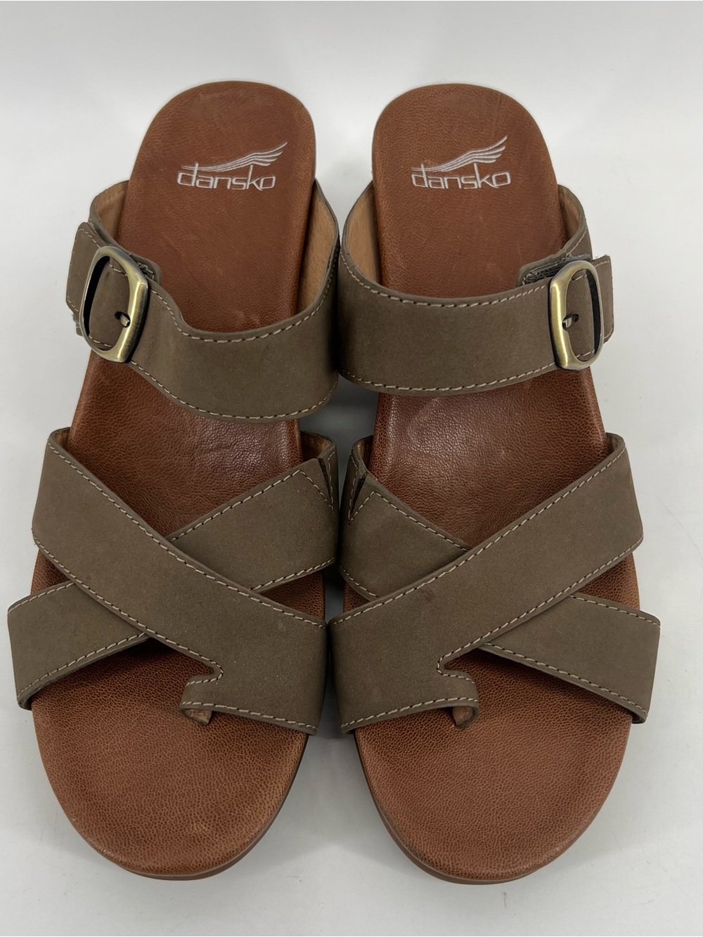 Dansko Aubree Wedge Strappy Sandals Taupe Nubuck Women's 8.5-9 / 39